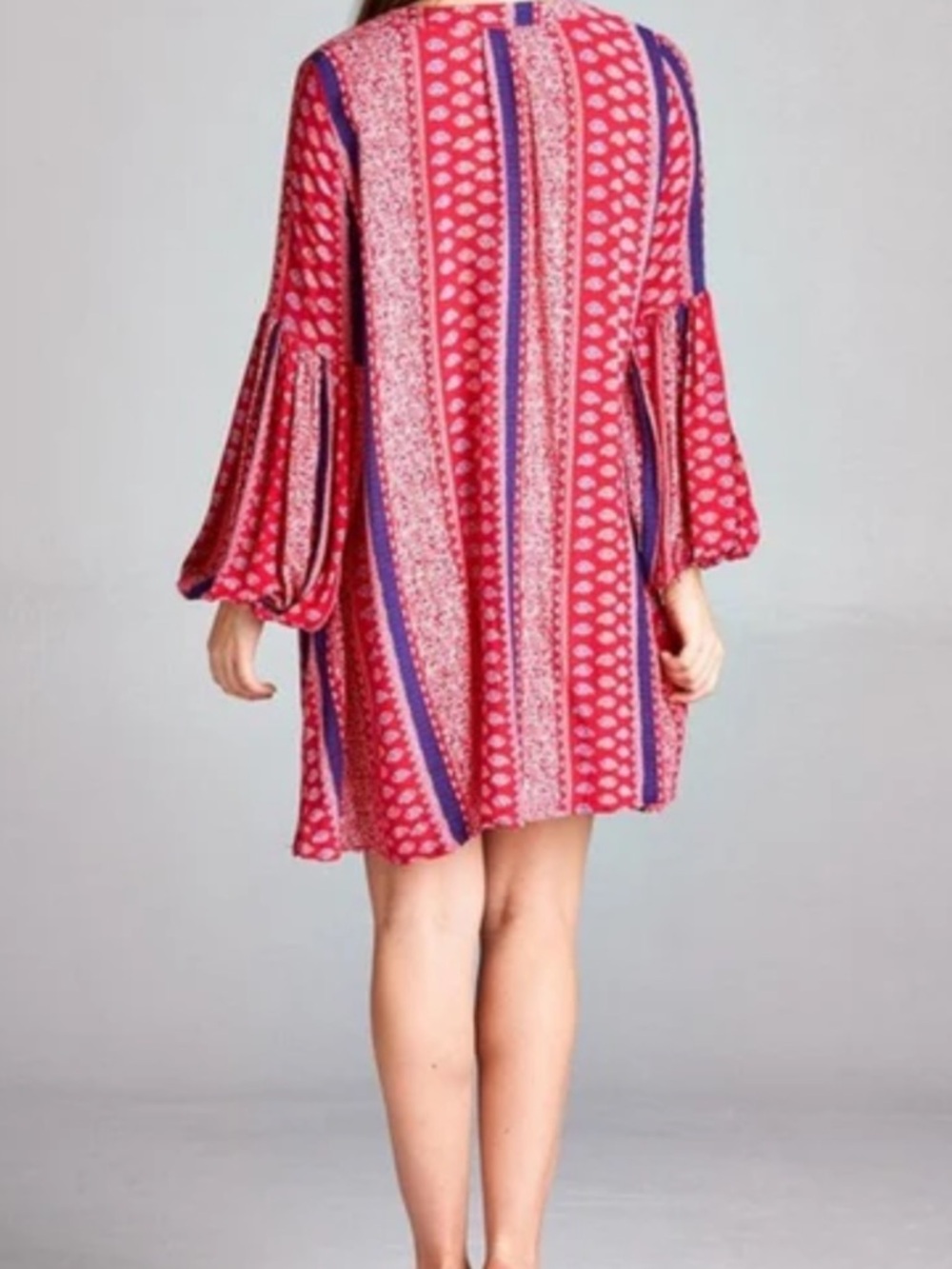 Velzera Pink Striped Boho Shift Mini Dress - Picture 2 of 4